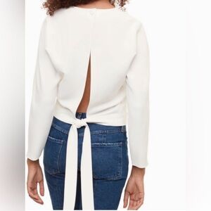 ARITZIA WILFRED laon long sleeve blouse open tie back white size small